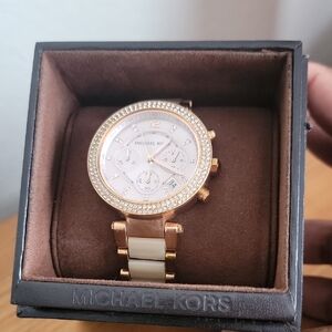 Michael Kors Gold Chronograph Watch with Crystal Bezel